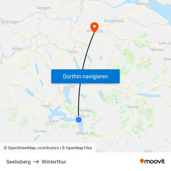 Seelisberg to Winterthur map