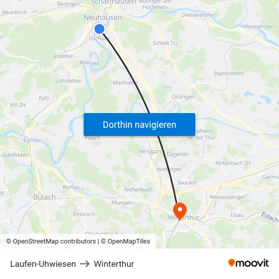 Laufen-Uhwiesen to Winterthur map