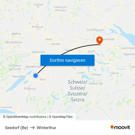 Seedorf (Be) to Winterthur map