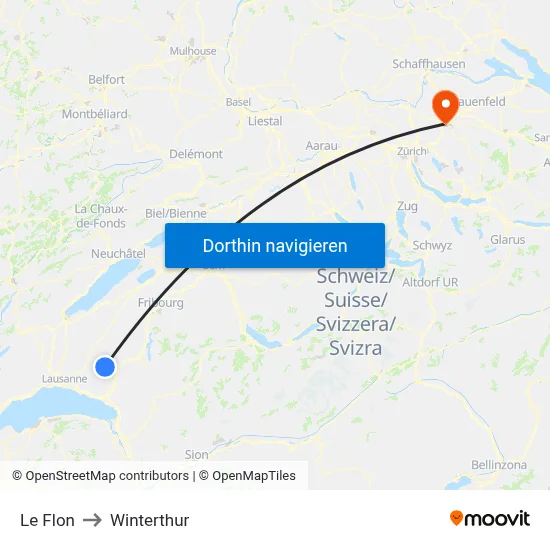 Le Flon to Winterthur map