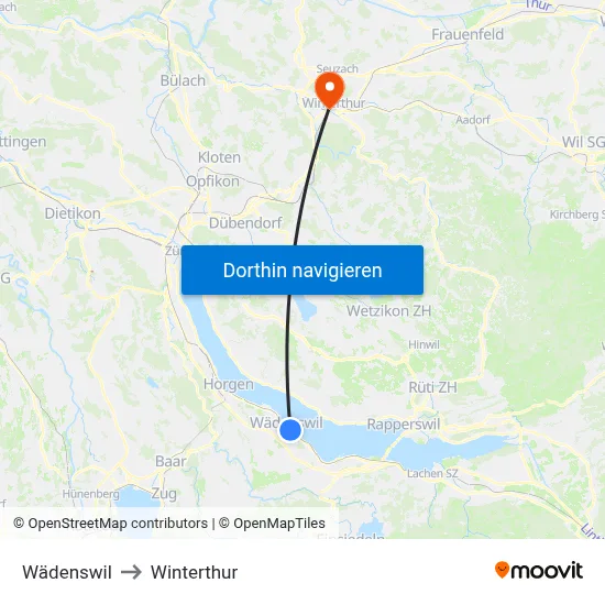 Wädenswil to Winterthur map