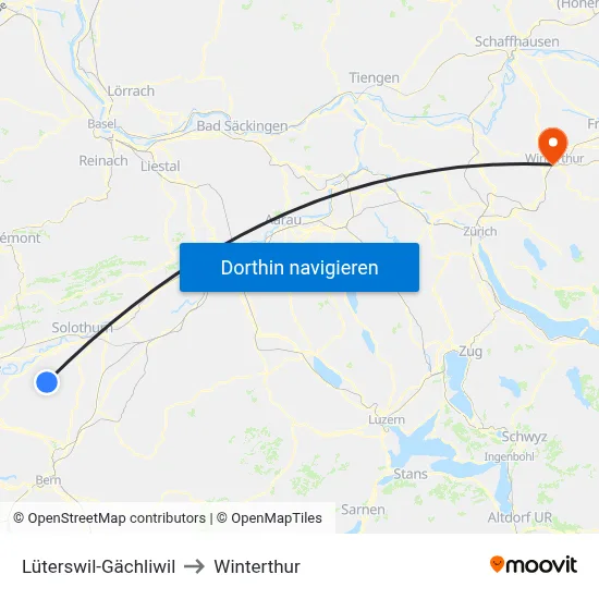 Lüterswil-Gächliwil to Winterthur map