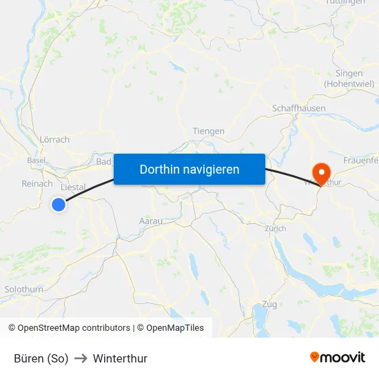 Büren (So) to Winterthur map
