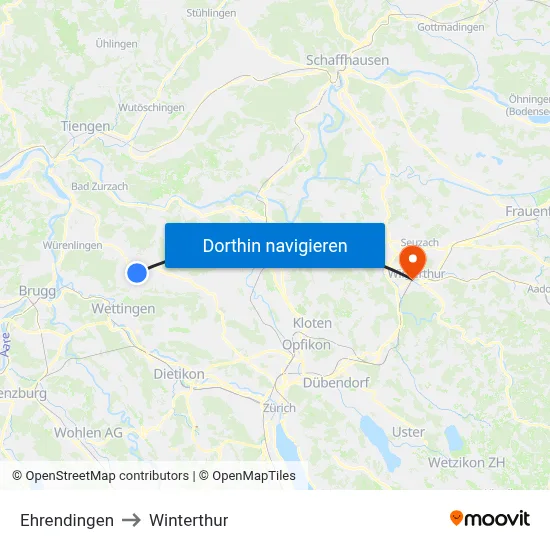 Ehrendingen to Winterthur map