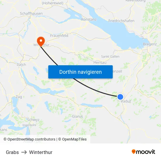 Grabs to Winterthur map