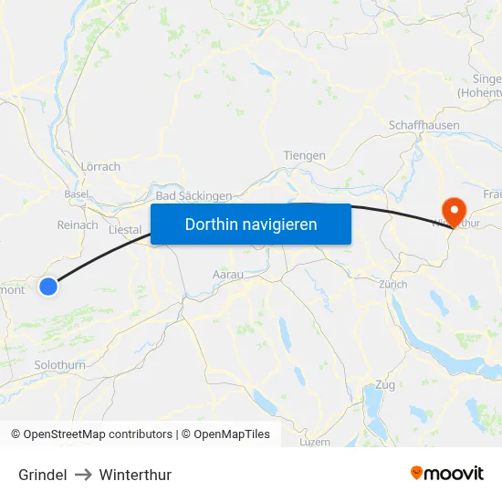 Grindel to Winterthur map