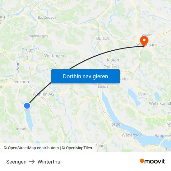 Seengen to Winterthur map
