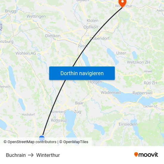 Buchrain to Winterthur map