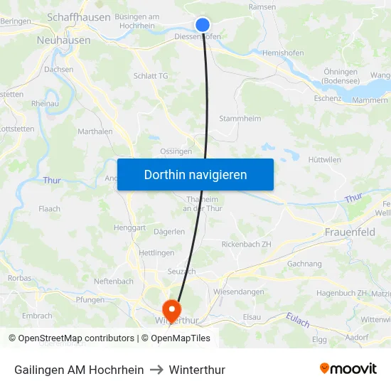 Gailingen AM Hochrhein to Winterthur map