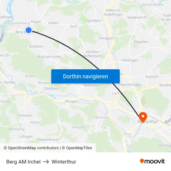 Berg AM Irchel to Winterthur map