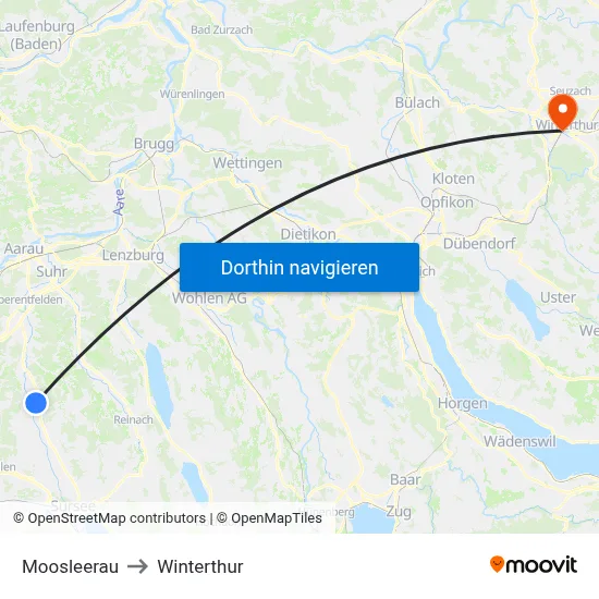 Moosleerau to Winterthur map