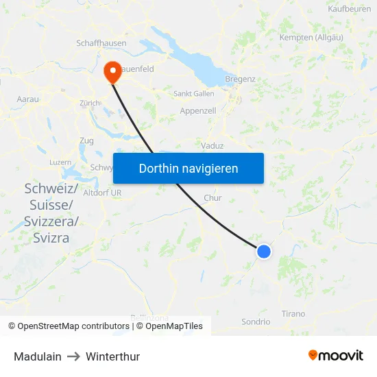 Madulain to Winterthur map