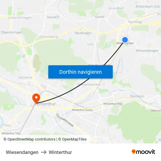 Wiesendangen to Winterthur map