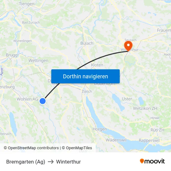 Bremgarten (Ag) to Winterthur map