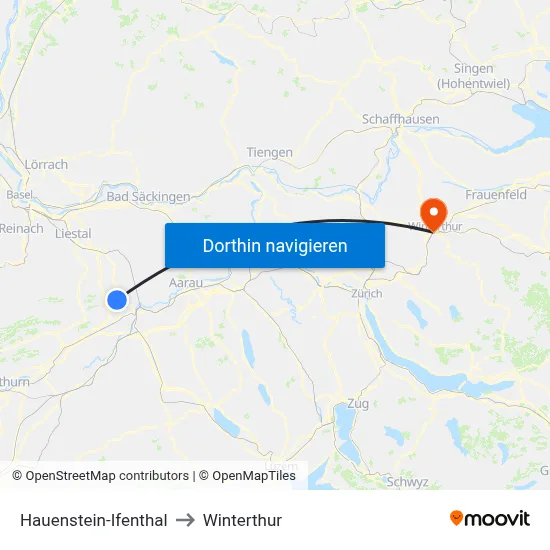 Hauenstein-Ifenthal to Winterthur map