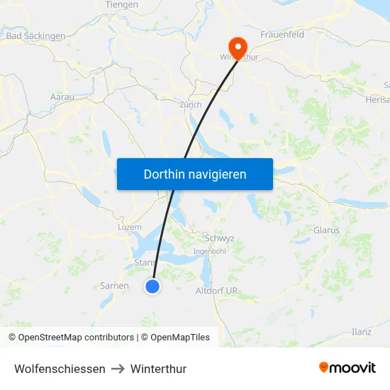 Wolfenschiessen to Winterthur map