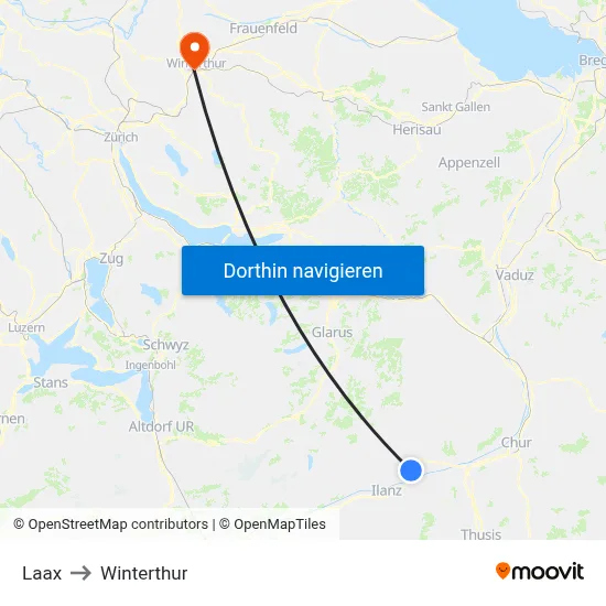 Laax to Winterthur map