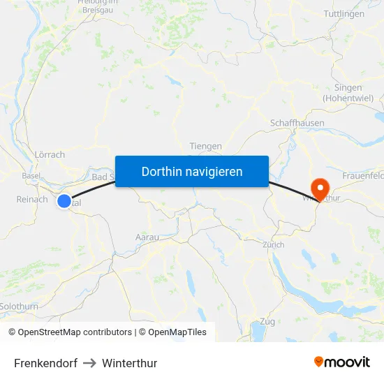 Frenkendorf to Winterthur map