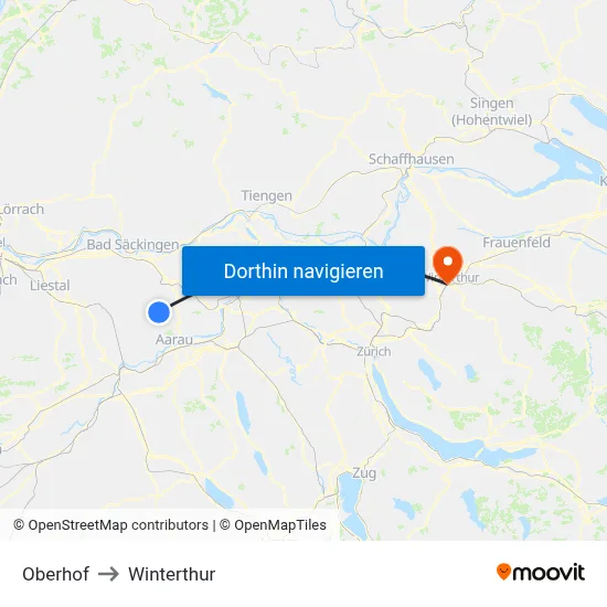 Oberhof to Winterthur map