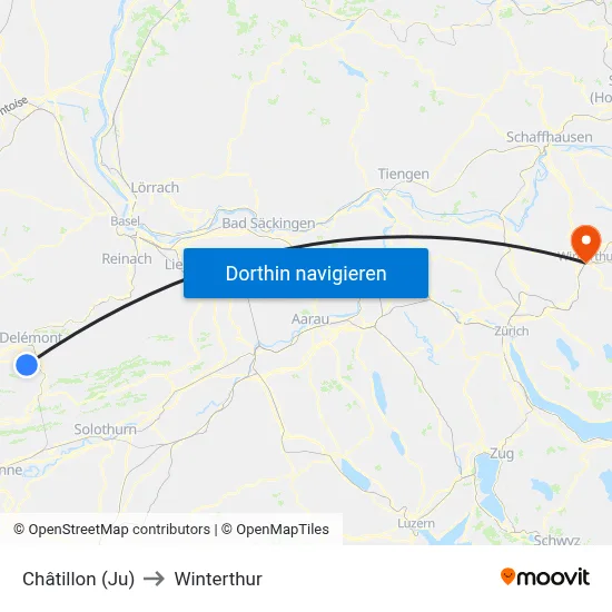 Châtillon (Ju) to Winterthur map