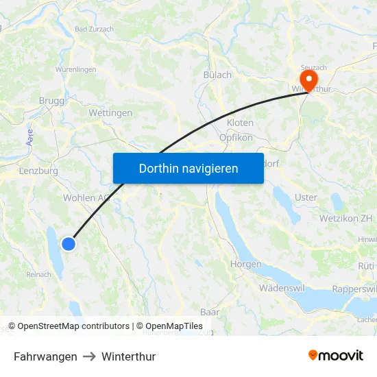 Fahrwangen to Winterthur map