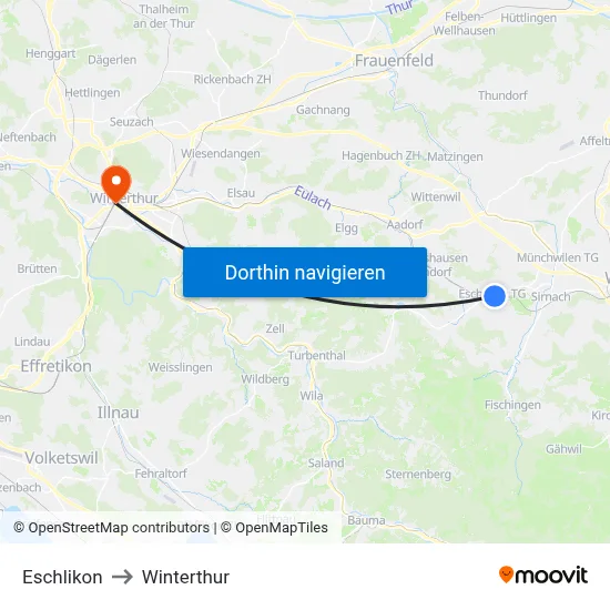 Eschlikon to Winterthur map