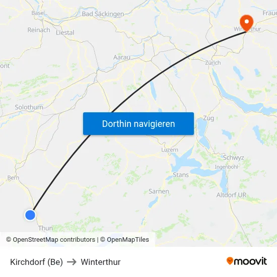 Kirchdorf (Be) to Winterthur map