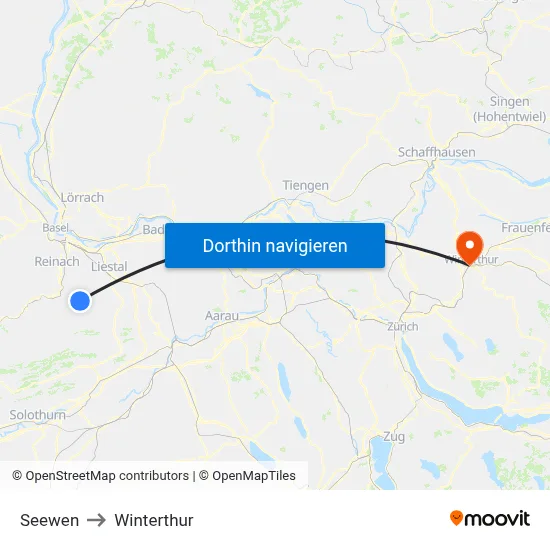 Seewen to Winterthur map