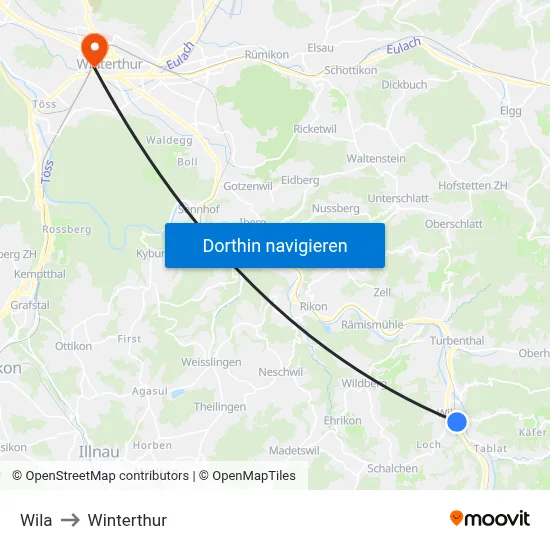 Wila to Winterthur map
