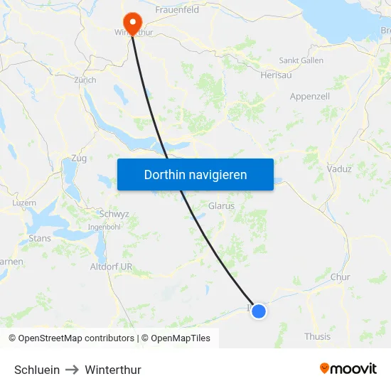 Schluein to Winterthur map