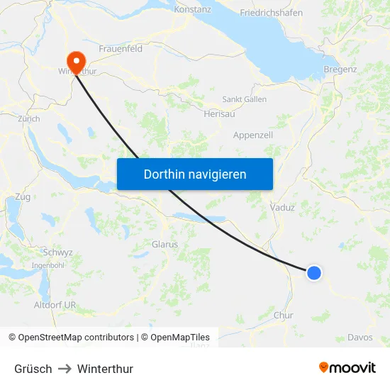 Grüsch to Winterthur map