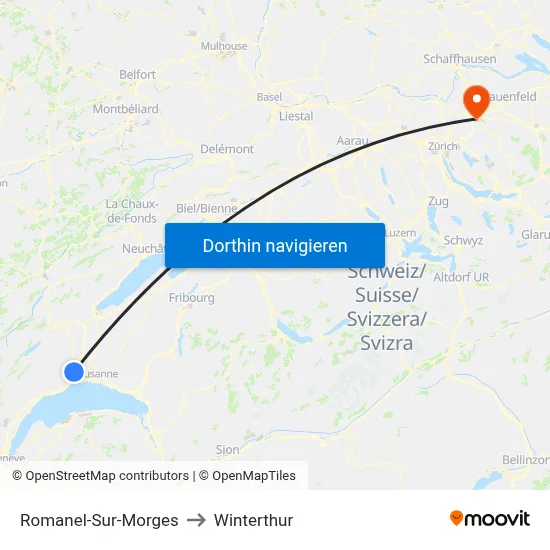 Romanel-Sur-Morges to Winterthur map