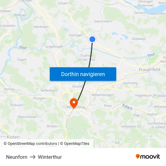 Neunforn to Winterthur map