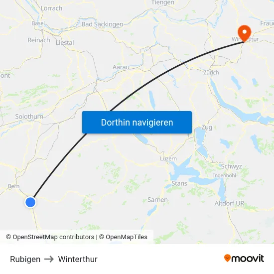 Rubigen to Winterthur map