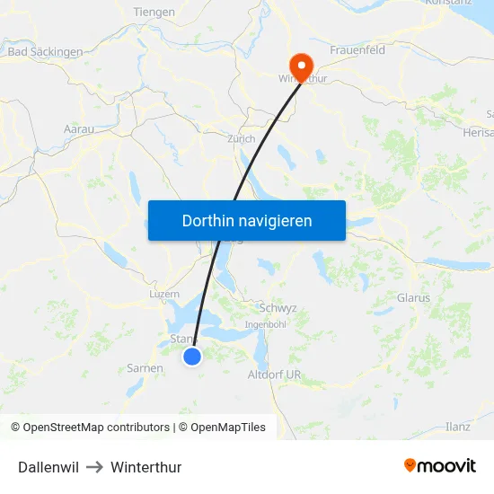 Dallenwil to Winterthur map