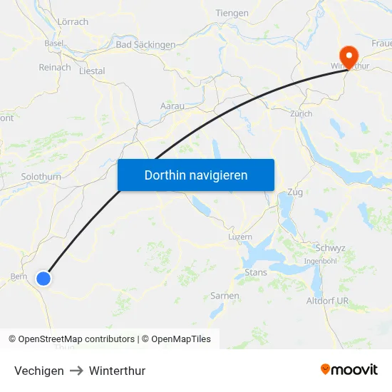 Vechigen to Winterthur map
