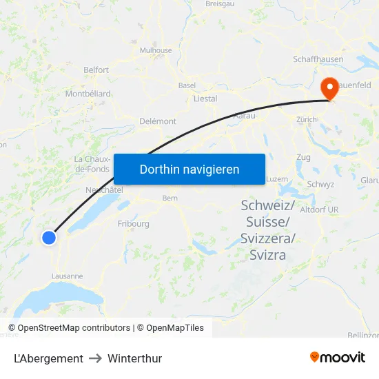 L'Abergement to Winterthur map