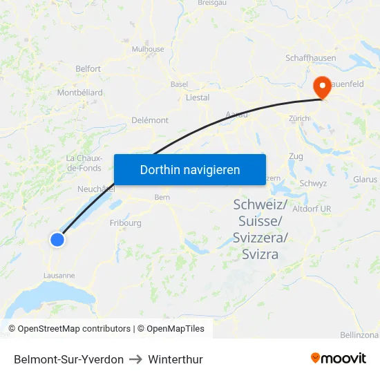 Belmont-Sur-Yverdon to Winterthur map