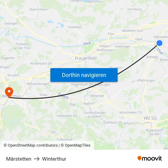 Märstetten to Winterthur map