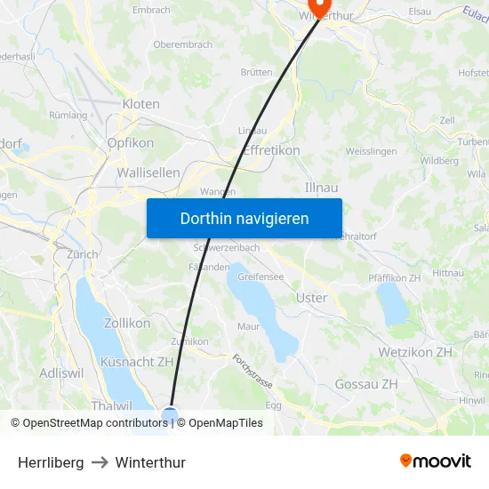 Herrliberg to Winterthur map