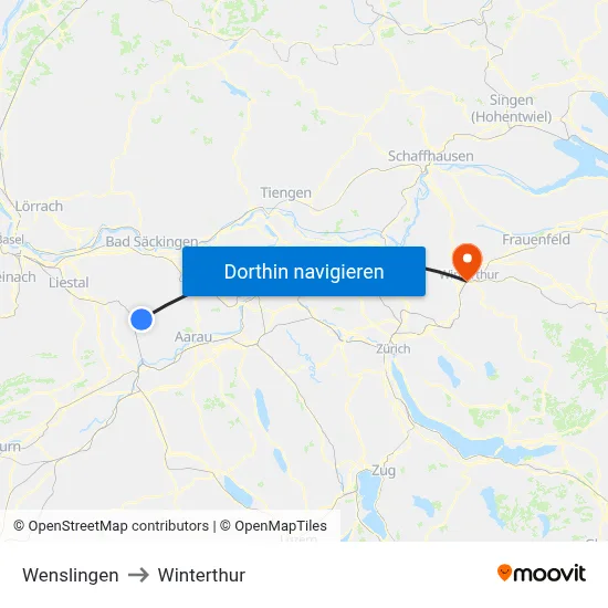 Wenslingen to Winterthur map
