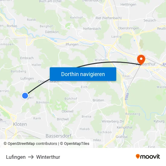 Lufingen to Winterthur map