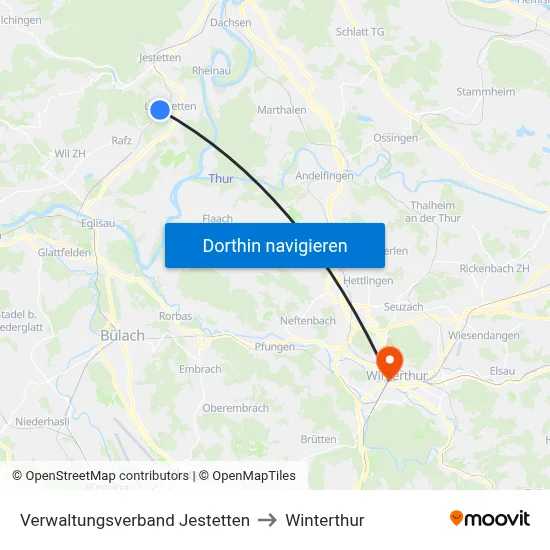 Verwaltungsverband Jestetten to Winterthur map