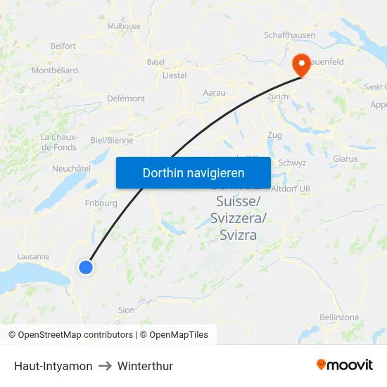 Haut-Intyamon to Winterthur map