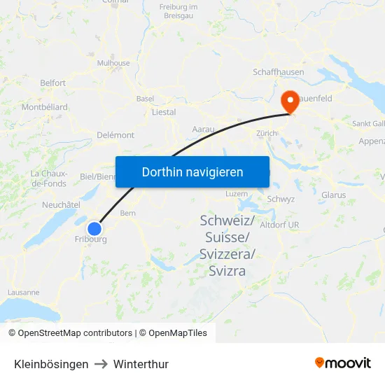 Kleinbösingen to Winterthur map
