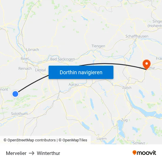 Mervelier to Winterthur map