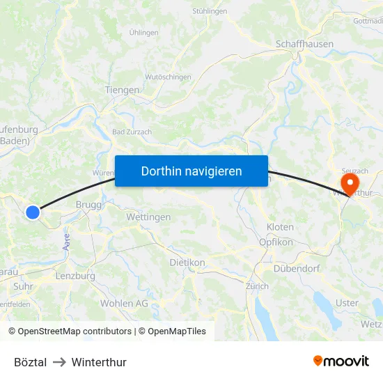 Böztal to Winterthur map