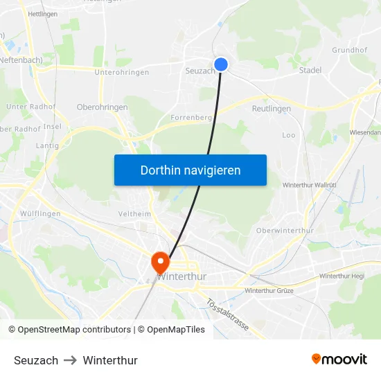 Seuzach to Winterthur map