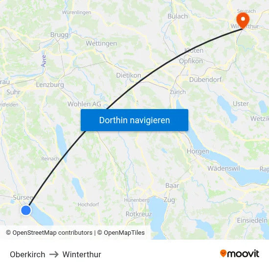 Oberkirch to Winterthur map
