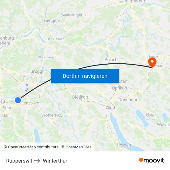 Rupperswil to Winterthur map